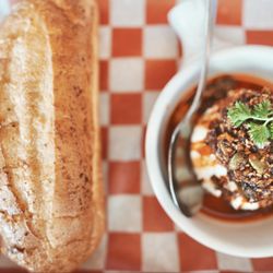 Bardega - Hot Honey Whipped Ricotta. Creamy, mildly sweet ricotta spread with a kick of chili oil on top. Addictive!
