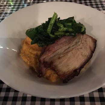 Norway Brewing - Pork belly appetizer special with cheesy grits and kale - Brewpubs Near Me - Norway, Maine