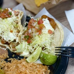 World Famous Fish Taco with rice, beans, nachos World Famous Fish Taco with rice, beans, nachos