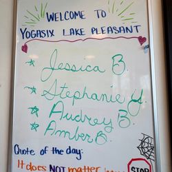 YogaSix Lake Pleasant - Whiteboard next to the desk
