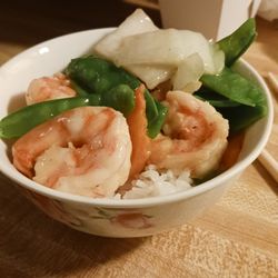 Emerald Garden - Shrimp and Snow Peas, freshly dished out from the carryout container!