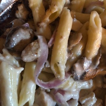 Beach Pizza - Chicken carbonara - haven't found any bacon in it and the onions are raw not cooked. - Italian Near Me - Westchester, California