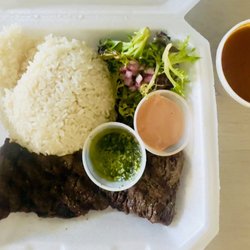 Donde Wilking Latin Food Truck - Churrasco with salad, rice and beans