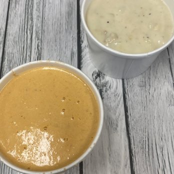 James Hook & Co - Left is the Lobsta Bisque and Right is the Clam Chowder. - Seafood Near Me - Boston, Massachusetts