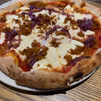 Baker's Crust - Fennel Sausage and red onion pizza - Breakfast & Brunch Near Me - Richmond, Virginia Baker's Crust - Fennel Sausage and red onion pizza - Breakfast & Brunch Near Me - Richmond, Virginia