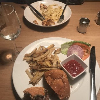 Howell's Kitchen and Bar - Burger and carbonara pasta! Yum!! (We also had the mozzarella sticks and they were the bomb) - Pizza Near Me - Atlanta, Georgia