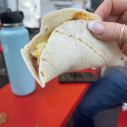 Egg and bacon breakfast burrito. Egg and bacon breakfast burrito.