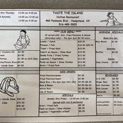 Taste the Island - Paper menu which includes lunch special, you have to ask for it. the tv menu changes screens and gets annoying
