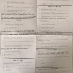 Munhall Area Pre Hospital Services - Back of the report: symptoms for health problems