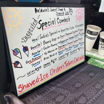 Baldwin's Sweet Shop - outside menu - Ice Cream & Frozen Yogurt Near Me - Aiea, Hawaii Baldwin's Sweet Shop - outside menu - Ice Cream & Frozen Yogurt Near Me - Aiea, Hawaii
