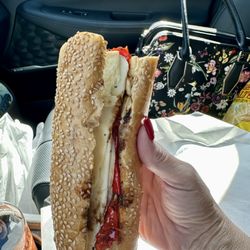 Mario's Original Deli & Hoagies - Mozzarella, roasted peppers, prosciutto, oil and balsamic crema on a seeded roll. YUM.