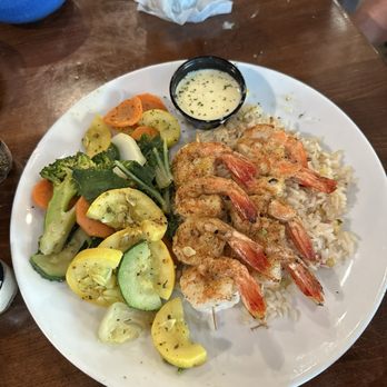 Katie's Seafood House - Lovely grilled shrimp eith rice snd garden veggies - Seafood Near Me - Galveston, Texas Katie's Seafood House - Lovely grilled shrimp eith rice snd garden veggies - Seafood Near Me - Galveston, Texas