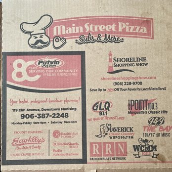 Main Street Pizza - the front of the box - Pizza Near Me - Munising, Michigan Main Street Pizza - the front of the box - Pizza Near Me - Munising, Michigan