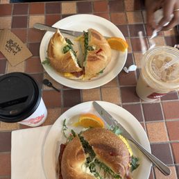 Egg Sandwich, Iced White Mocha, Champurrado Latte Egg Sandwich, Iced White Mocha, Champurrado Latte