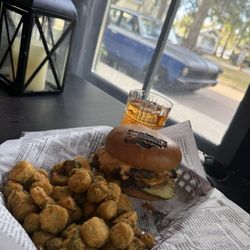 Tomfoolery, A Premier Sports Drinkery - Foolery Burger with fried okra