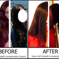 The Co-Op - Haircut with Elizabeth Fornespierantoni (Jensen). Her interpretation of "long layers". Layers only on right side.