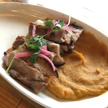 Tanglewood American Bistro - Pork belly with sweet potato puree - New American Near Me - Bozeman, Montana