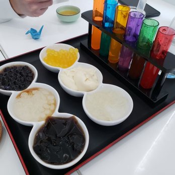 Milk Tea Lab - Toppings: boba, cool balls, grass jelly, mango boba poppers, tofu pudding and aloe vera Flavors: peach, honey, and strawberry (2 tubes each) - Bubble Tea Near Me - San Jose, California Milk Tea Lab - Toppings: boba, cool balls, grass jelly, mango boba poppers, tofu pudding and aloe vera Flavors: peach, honey, and strawberry (2 tubes each) - Bubble Tea Near Me - San Jose, California