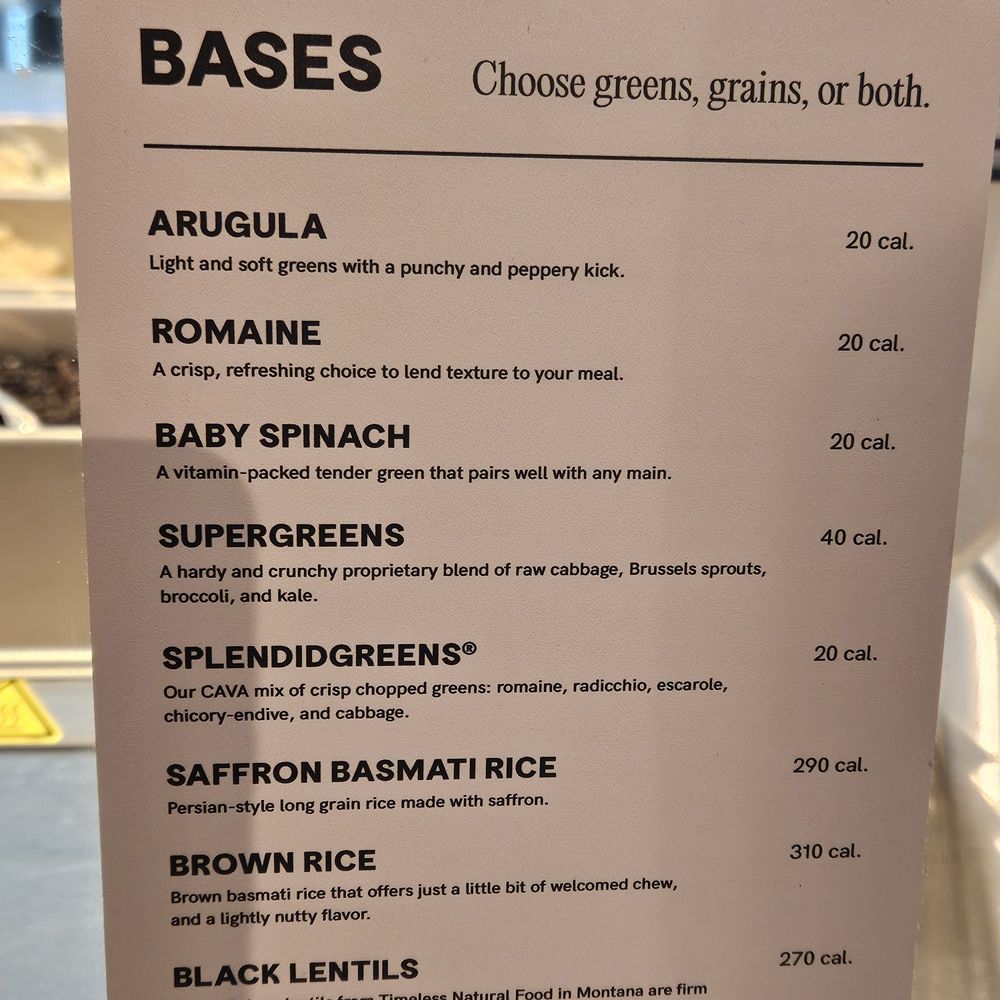 CAVA - Bases selection - Salad Near Me - San Marcos, California
