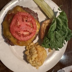 Iron Fork Café - Classic burger with cheddar cheese. Mac and cheese on the side