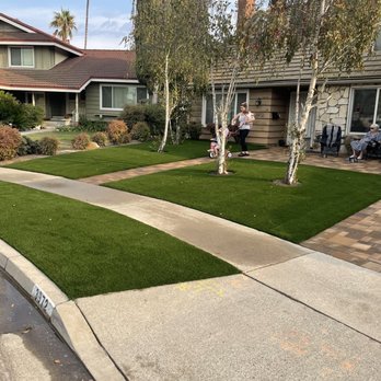 Purchase Green Artificial Grass-Los Alamitos - the front yard of a home - Landscaping Near Me - Los Alamitos, California