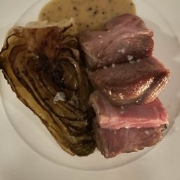 Roast Pork with charred cabbage and mustard