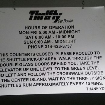 Thrifty Rent A Car - Not true! They close early. - Car Rental Near Me - SAINT LOUIS AP, Missouri Thrifty Rent A Car - Not true! They close early. - Car Rental Near Me - SAINT LOUIS AP, Missouri