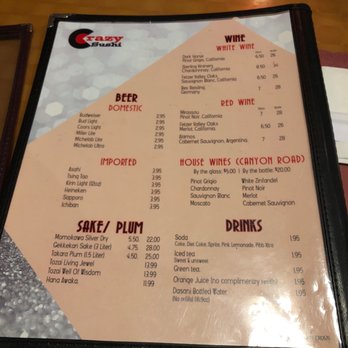 Crazy Sushi - Drink menu - Sushi Bars Near Me - Jacksonville, Florida