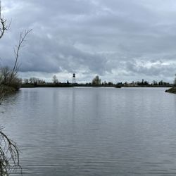 Cheadle Lake Park - View of old water tower from Cheadle Lake.