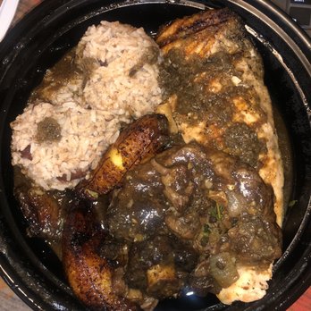 Back A Yard - Jerk Salmon and Beef Oxtails Combo -- YUM! And full with gravy - Caribbean Near Me - San Jose, California Back A Yard - Jerk Salmon and Beef Oxtails Combo -- YUM! And full with gravy - Caribbean Near Me - San Jose, California
