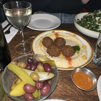 Cafe Mogador - Olives & Pickles and Hummus and Falafel Plate - Moroccan Near Me - Brooklyn, New York Cafe Mogador - Olives & Pickles and Hummus and Falafel Plate - Moroccan Near Me - Brooklyn, New York