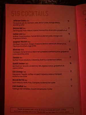 Menu photo 3 The 515 bar Vancouver, BC Menu photo 3 The 515 bar Vancouver, BC