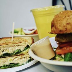 Four Oaks Cafe & Juice Bar - Buddha burger, mango smoothie and tuna salad sandwich- all to perfection!