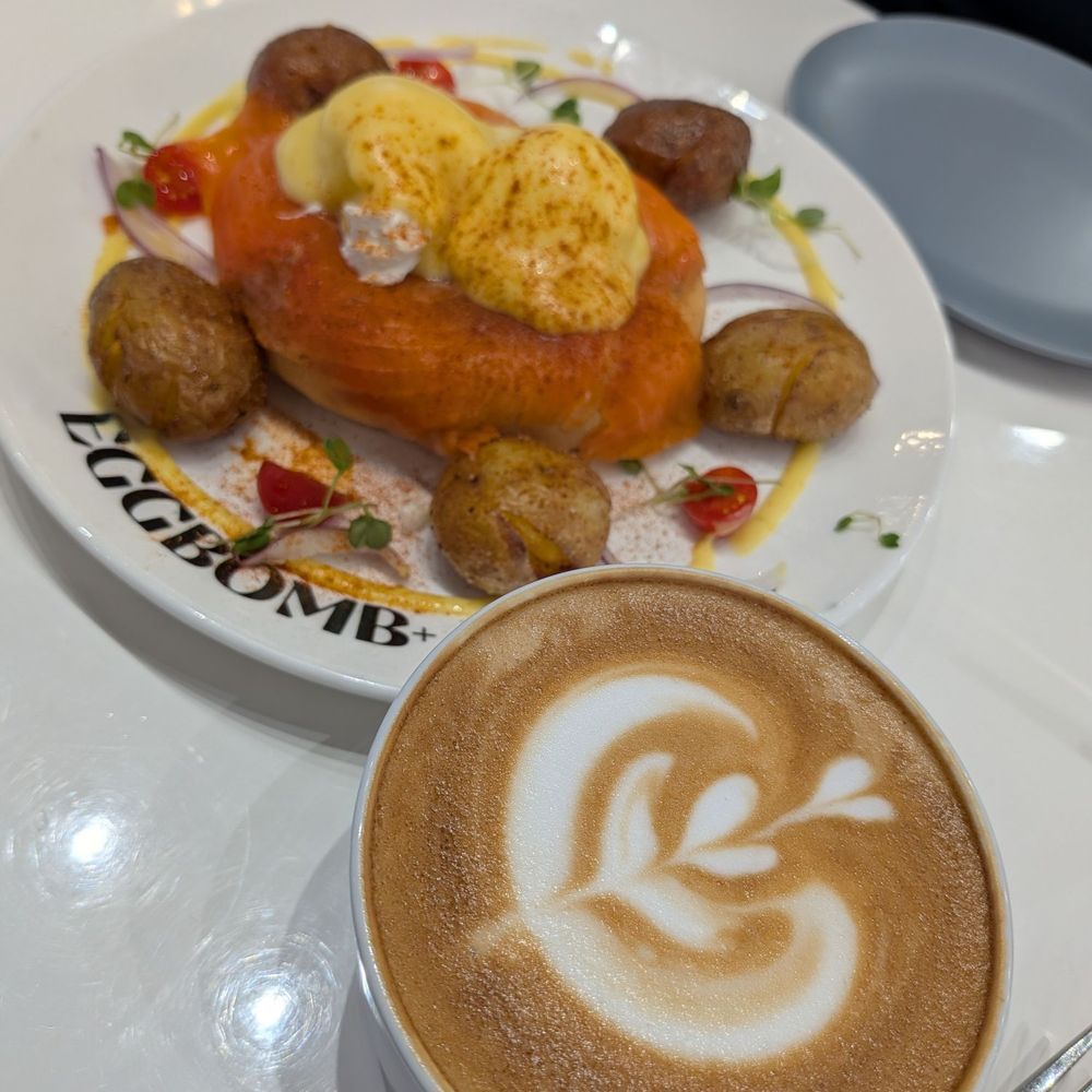 Salmon Benedict with my pretty latte