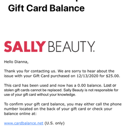 Sally Beauty - Never buy a Sally gift card - they will steel your money!