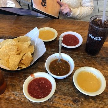 Cazadores Mexican Restaurant - The salsa with the spoon is the hot. - Mexican Near Me - Sallisaw, Oklahoma