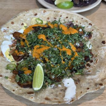 Atla - Pork Al Pastor Gringa (front), Suadero Tacos (back) - Mexican Near Me - New York, New York Atla - Pork Al Pastor Gringa (front), Suadero Tacos (back) - Mexican Near Me - New York, New York