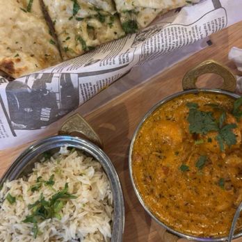 Bollywood Indian Kitchen  - Garlic cheesy Naan bread and shrimp curry! - Indian Near Me - Ogallala, Nebraska