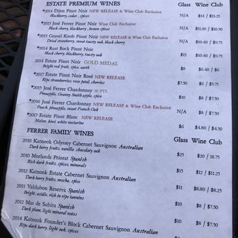 Gloria Ferrer Winery - Varietal wine selection menu at Gloria Ferrer Winery in Sonoma. - Wineries Near Me - Sonoma, California