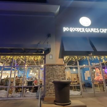 Do Gooder Games Cafe - Outside at night - Tabletop Games Near Me - Thornton, Colorado