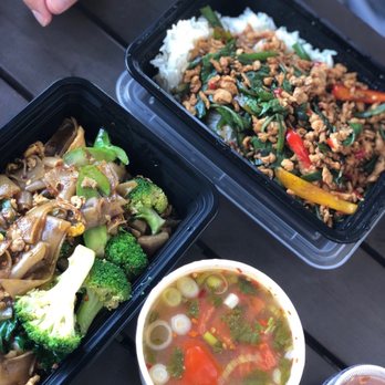 Bahn Thai - Pad see ew, bai grapow and small tom yum soup - Thai Near Me - San Diego, California Bahn Thai - Pad see ew, bai grapow and small tom yum soup - Thai Near Me - San Diego, California