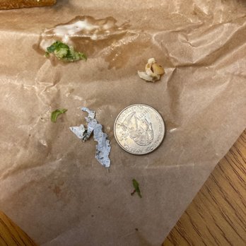 Panera Bread - Sticker found in sandwich (next to quarter for reference) - Sandwiches Near Me - Georgetown, Texas