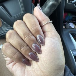 purple cat eye nails with chrome outline purple cat eye nails with chrome outline