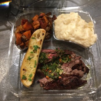 Urban Plates - Chimichurri steak with mashed potatoes and sweet potatoes - Salad Near Me - Pasadena, California Urban Plates - Chimichurri steak with mashed potatoes and sweet potatoes - Salad Near Me - Pasadena, California