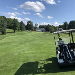 Westborough Country Club - 18th hole with clubhouse. note slant.