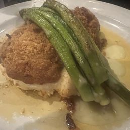 Stuffed flounder and asparagus. Loved the sauce. This was a lot of food!!!