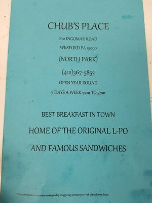 Menu photo 8 Chub's Place Wexford, PA