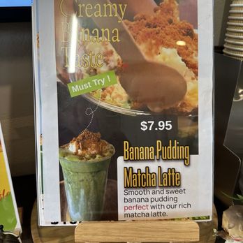 Walking Bean Cafe - Banana pudding matcha latte pricing on 08.16.2025 - Shaved Ice Near Me - Honolulu, Hawaii