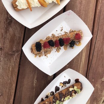 Churro Bar - (Top to bottom) Seasonal peaches and cream, mixed berries, hazelnut with kiwi - Desserts Near Me - Santa Fe, New Mexico Churro Bar - (Top to bottom) Seasonal peaches and cream, mixed berries, hazelnut with kiwi - Desserts Near Me - Santa Fe, New Mexico