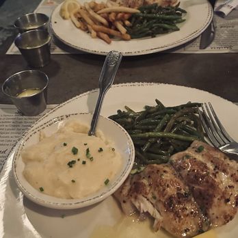 Owens Fish Camp - Seared grouper with lemon caper sauce, cheesy grits and garlicky green beans. Hubby had same but with Old Bay fries. - Seafood Near Me - Sarasota, Florida Owens Fish Camp - Seared grouper with lemon caper sauce, cheesy grits and garlicky green beans. Hubby had same but with Old Bay fries. - Seafood Near Me - Sarasota, Florida